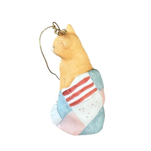 Vintage Silvestri Cat Ornament Orange Tabby Quilt Ginger Made in Taiwan 4” - Picture 2 of 5